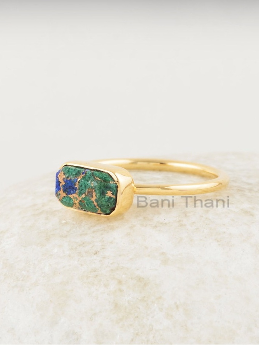 Azurite Copper Gemstone, Gold Plated Ring, size 7
